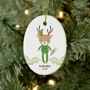 Adorno De Cerámica Personalizado Cute Rústico Reno Niños Navidad