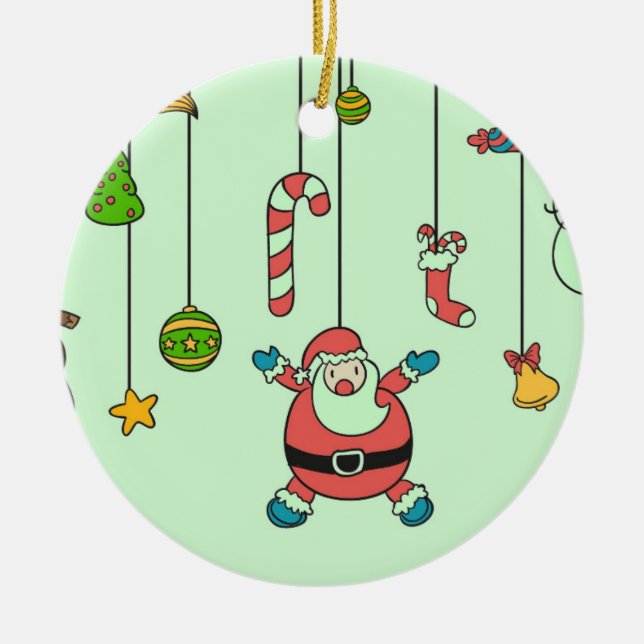 Adorno De Cerámica Personalizado Cute Santa y amigos Navidades (Frente)