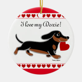 Adorno De Cerámica Personalizado Dachshund Valentine