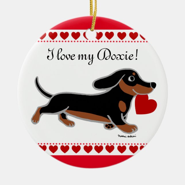 Adorno De Cerámica Personalizado Dachshund Valentine (Frente)