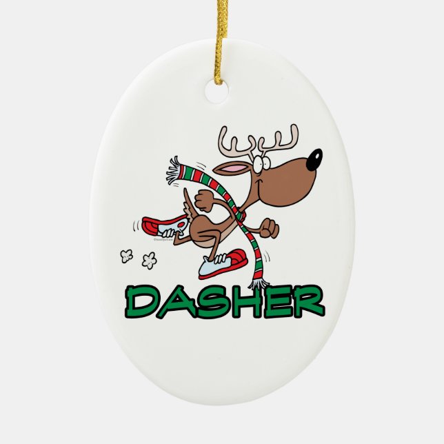 Adorno De Cerámica personalizado DASHER de reno en carrera (Frente)