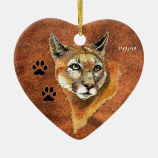 Adorno De Cerámica Personalizado, Dated Cougar, Puma, Mountain Lion A (Frente)