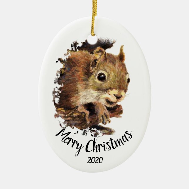 Adorno De Cerámica Personalizado Dated Cute Squirrel Peeking Feliz Na (Frente)