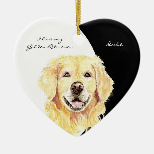 Adorno De Cerámica Personalizado Dated Me encanta mi Golden Retriever (Frente)