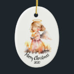 Adorno De Cerámica Personalizado Dated Vintage Christmas Angel<br><div class="desc">Desearía a alguien una Feliz Navidad con este personalizado con el Ángel de la Vintage Watercolor Vintage</div>