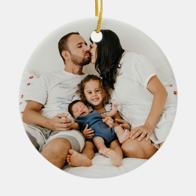 Adorno De Cerámica Personalizado de 2 Navidades familiares fotográfic (Frente)