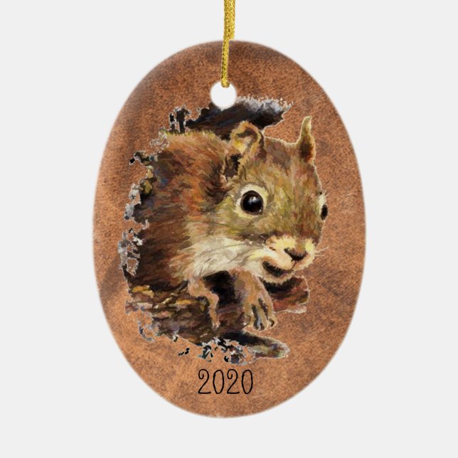 Adorno De Cerámica Personalizado de ardilla de ardilla animal acuarel (Frente)