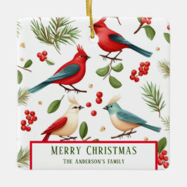 Adorno De Cerámica Personalizado de Aves y Berias navidades
