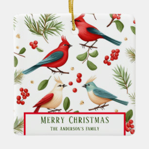 Adorno De Cerámica Personalizado de Aves y Berias navidades