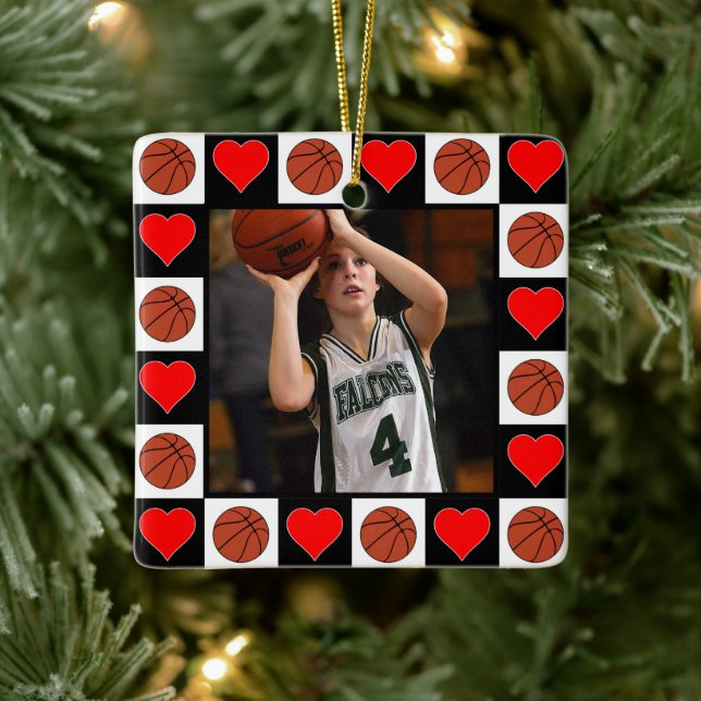 Adorno De Cerámica Personalizado  de Baloncesto Navidades de fotograf (Árbol)