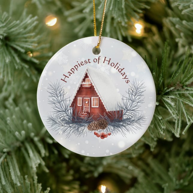Adorno De Cerámica Personalizado de cabaña de invierno Navidad vacaci (Árbol)