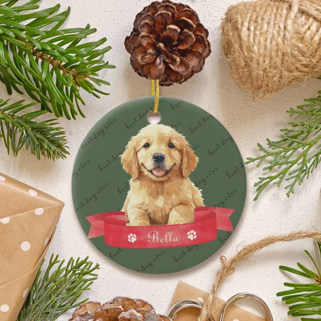 Adorno De Cerámica Personalizado de Cachorro de Golden Retriever (Subido por el creador)