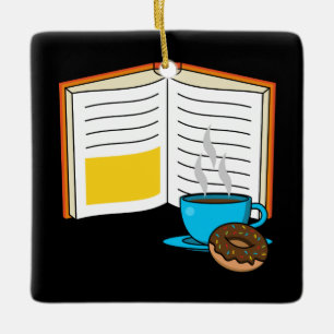 Adorno De Cerámica Personalizado de Café y Donut para Libros