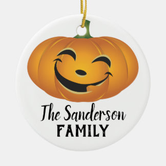 Adorno De Cerámica Personalizado de calabaza feliz nombre familia árb