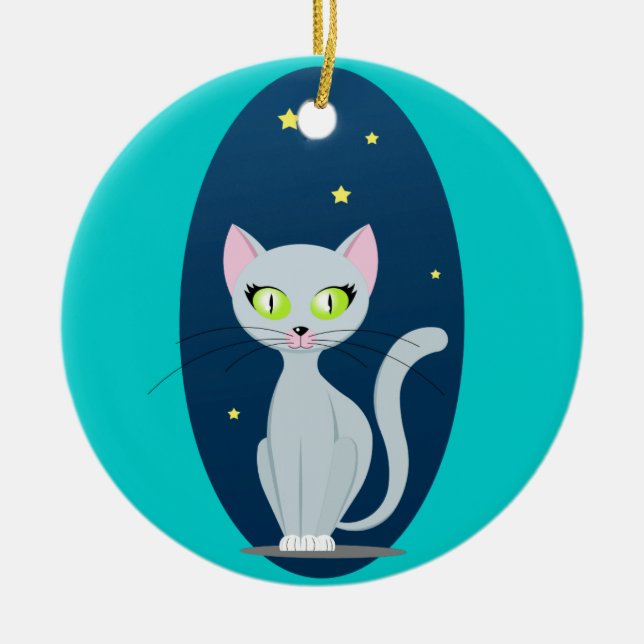 Adorno De Cerámica Personalizado de cielo estrellado de felino lindo  (Frente)