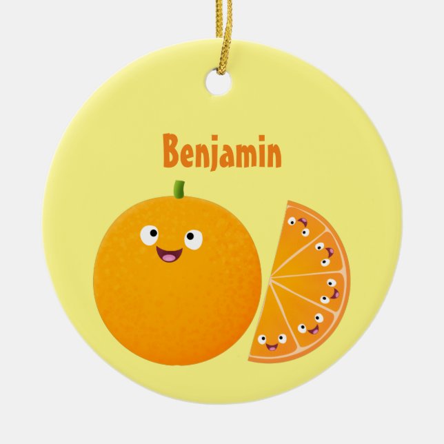 Adorno De Cerámica Personalizado de cítricos de feliz naranja (Frente)
