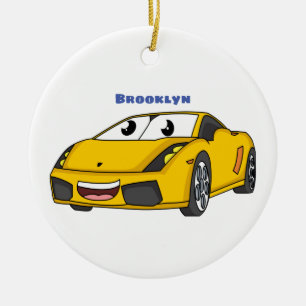 Adorno De Cerámica Personalizado de coche deportivo amarillo alegre