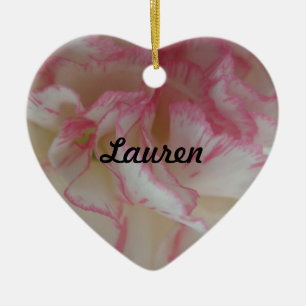 Adorno De Cerámica Personalizado de corazón de canal blanco y rosado