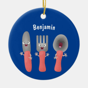 Adorno De Cerámica Personalizado de cubertería de bifurcación y cucha