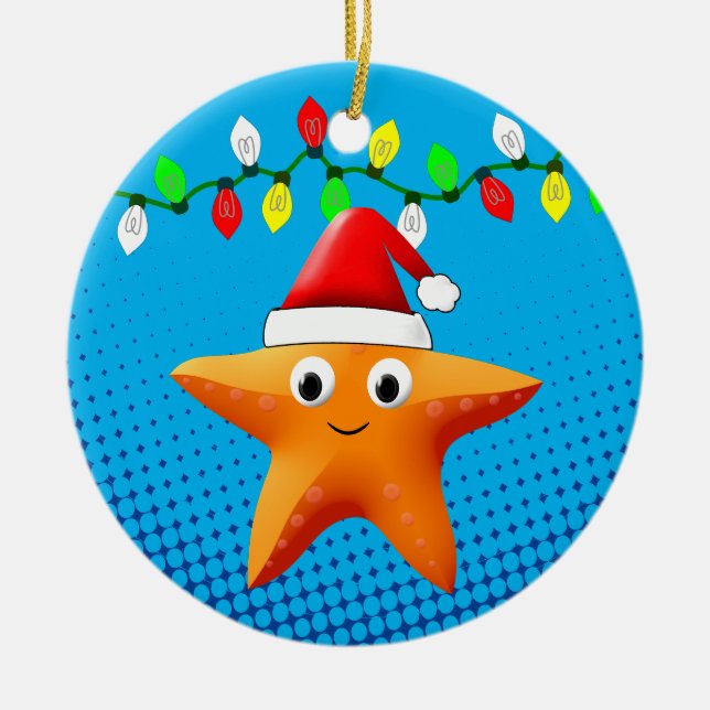 Adorno De Cerámica Personalizado de Cut Starfish Santa Hat Navidades  (Frente)