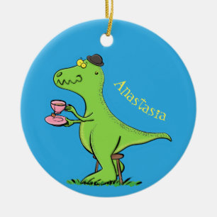 Adorno De Cerámica Personalizado de dinosaurios de color verde gracio