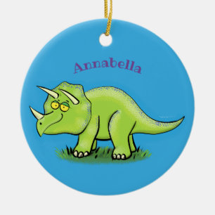 Adorno De Cerámica Personalizado de dinosaurios de triceratops verde