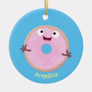 Adorno De Cerámica Personalizado de donut rosa alegre y brillante