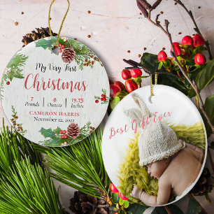 Adorno De Cerámica Personalizado de dos caras foto de primer Navidad