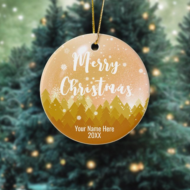 Adorno De Cerámica personalizado de dos lados: Nieve de oro y navidad (Subido por el creador)