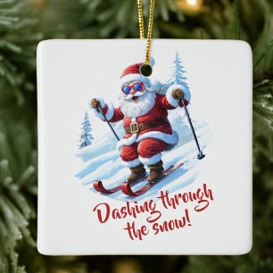 Adorno De Cerámica Personalizado de esquí moderno Funky Santa Cute Na
