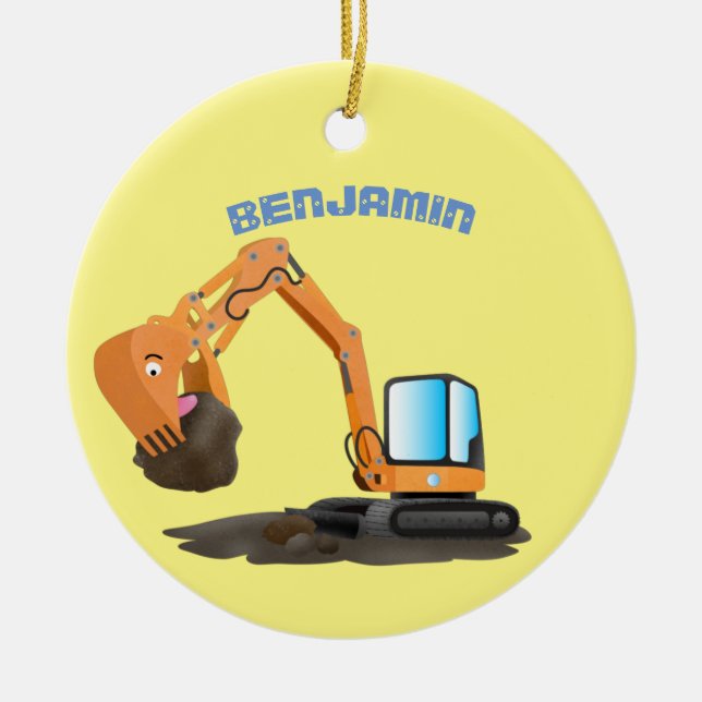 Adorno De Cerámica Personalizado de excavadora de naranja cúpula (Frente)