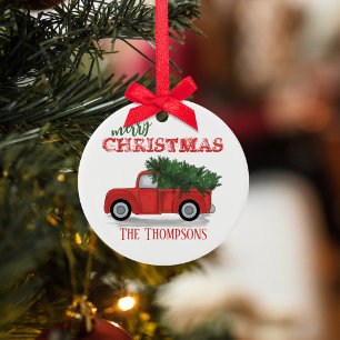 Adorno De Cerámica Personalizado de festividad de camionetas rojas, f