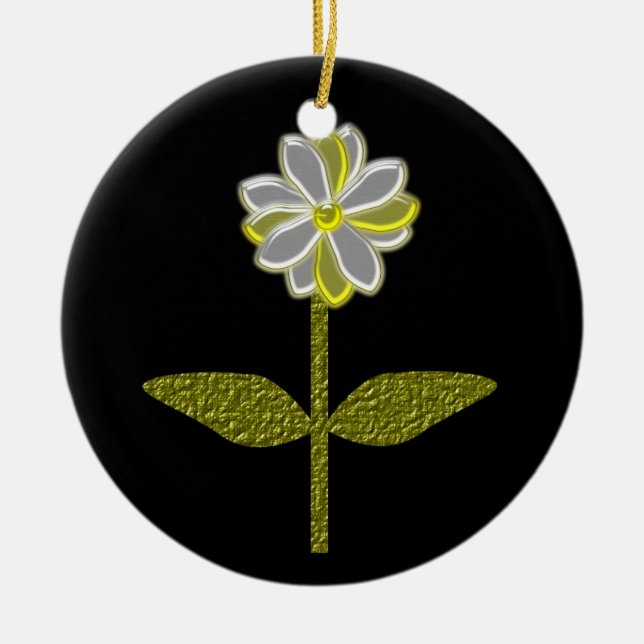 Adorno De Cerámica Personalizado de flores de Daisy brillante Cumplea (Frente)