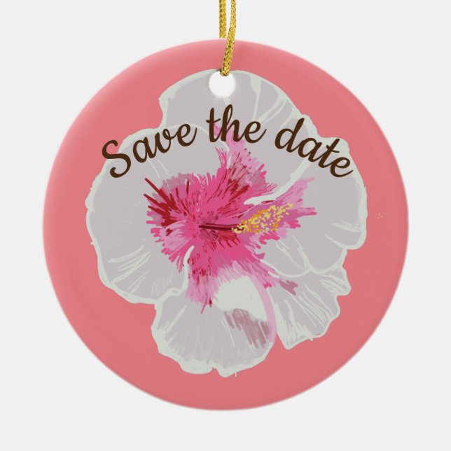 Adorno De Cerámica Personalizado de Flores Hibiscus Blancas (Frente)