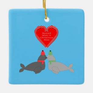 Adorno De Cerámica Personalizado de focos de besos de Navidades íntim