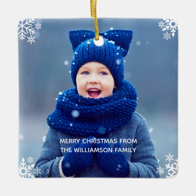 Adorno De Cerámica Personalizado de fotos de Navidades de copo de nie (Anverso)