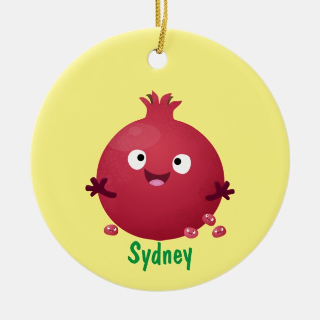 Adorno De Cerámica Personalizado de frutas pomegranadas alegres (Frente)