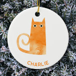 Adorno De Cerámica Personalizado de gato naranja<br><div class="desc">Pequeño gato de jengibre naranja de acuarela,  lindo y ligeramente alarmado,  perfecto para los amantes de los animales. Arte original de Nic Squirrell. Cambie el nombre o quítelo si prefiere el personalizar.</div>