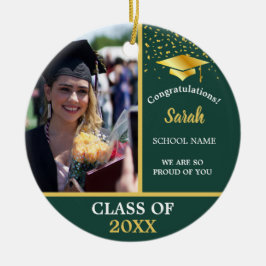 Adorno De Cerámica Personalizado De Graduación De Oro Verde Clase Fot