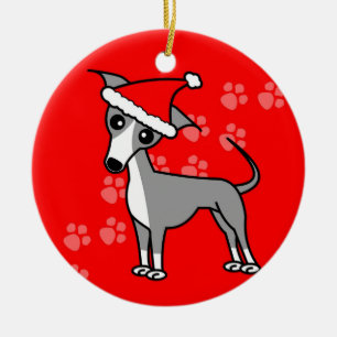 Adorno De Cerámica Personalizado de Greyhound italiano Santa Hat