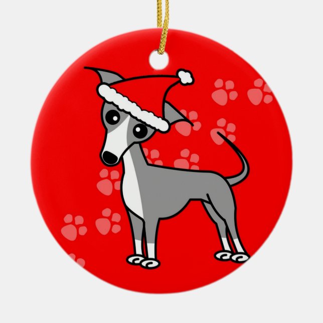 Adorno De Cerámica Personalizado de Greyhound italiano Santa Hat (Frente)