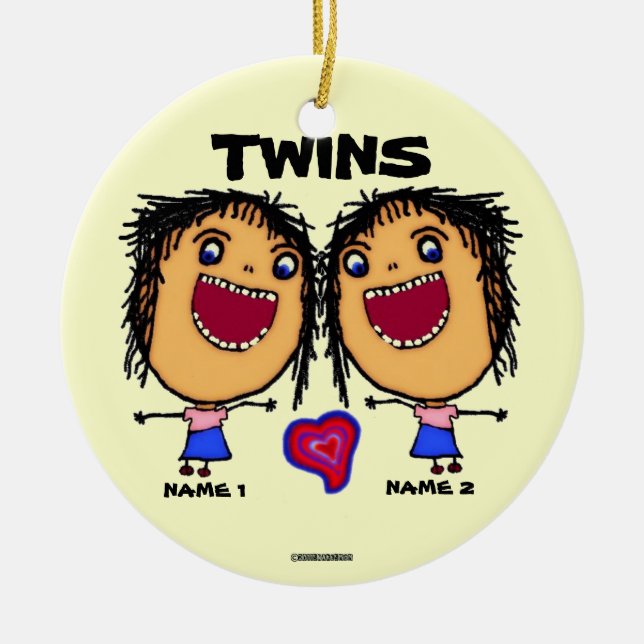 Adorno De Cerámica Personalizado de hermanas gemelas (Frente)