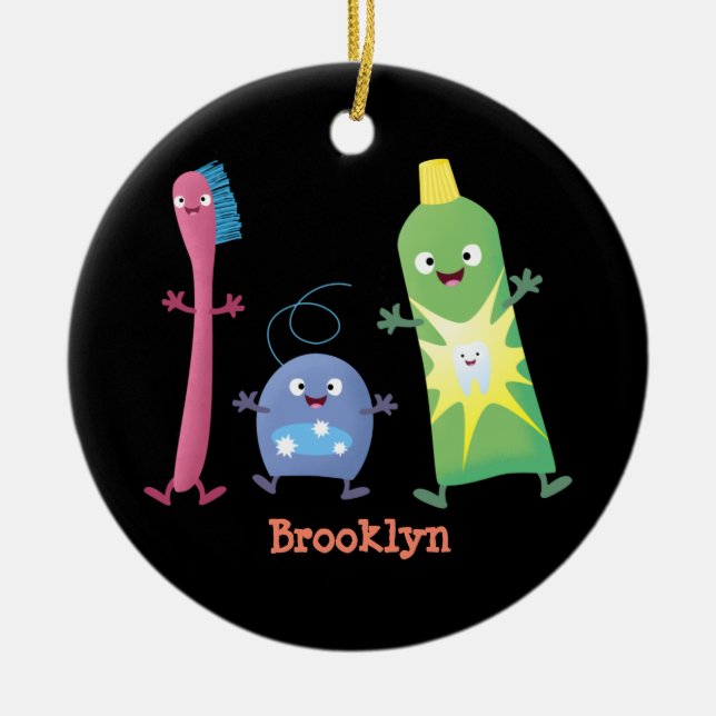 Adorno De Cerámica Personalizado de hilo dental de cepillo de dientes (Frente)