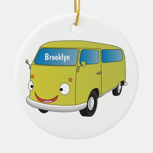 Adorno De Cerámica Personalizado de la camioneta verde lima clásica (Frente)