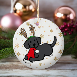 Adorno De Cerámica Personalizado de Labrador Negro y Navidades Santa