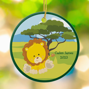 Adorno De Cerámica Personalizado de leones para bebés Navidades de an