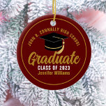 Adorno De Cerámica Personalizado de Moda de Graduados de Oro Maroon 2<br><div class="desc">Este moderno ornamento navideño de pregrado marrón y personalizado de oro presenta su nombre de instituto o universidad para la clase de 2025. Personalizar con tu año de graduación bajo la moda manuscrita y gorra blanca para un gran regalo personalizado de graduación.</div>