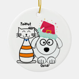 Adorno De Cerámica Personalizado de Navidades de gato y perro