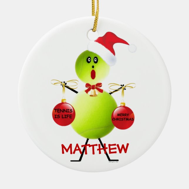 Adorno De Cerámica Personalizado de Navidades de tenis (Frente)
