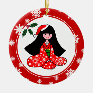 Adorno De Cerámica Personalizado de Navidades Kimono Chicas copos de 